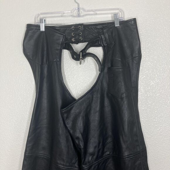 Xelement Motorcycle Chaps Mens 38 Black Leather Zip Pocket Adjustable Biker - Picture 3 of 16